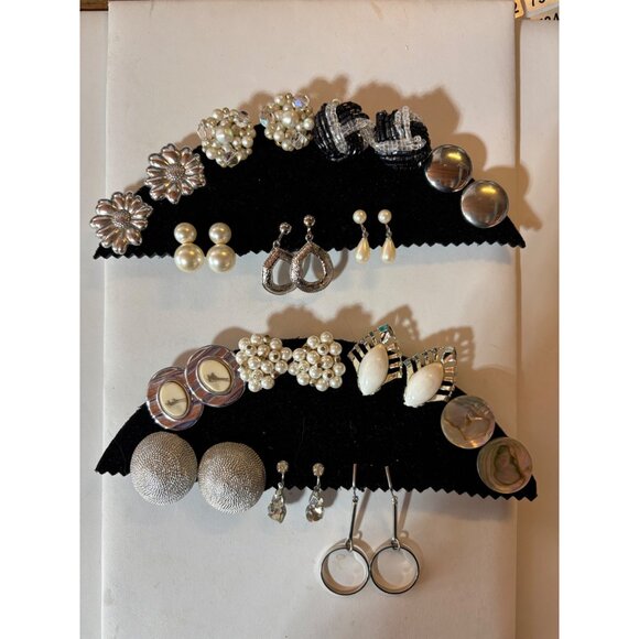 Vintage Assorted Clip-On Earrings Set - Pearl & Silver-Tone Designs Variety Of S - Picture 12 of 13